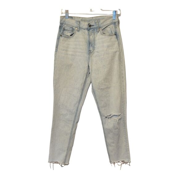 American Eagle Jeans Womens Size 4 Reg Blue Mom High-Rise Distressed Casual - Picture 1 of 14